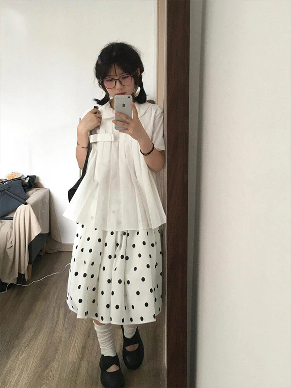 

Ретро-японское платье в горошек с воротником-халтер для женщин, летнее, повседневное, мягкое, свободного кроя, с эластичной талией, короткая юбка