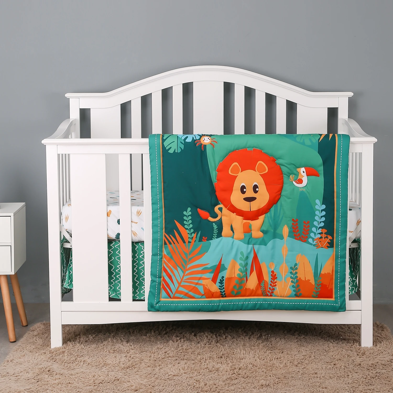 

Baby Boy Cot Crib Bedding Set Infant Nursery Room Breathable Baby Breathable 3Piece Crib Comforter Fitted Sheet Crib Skirt