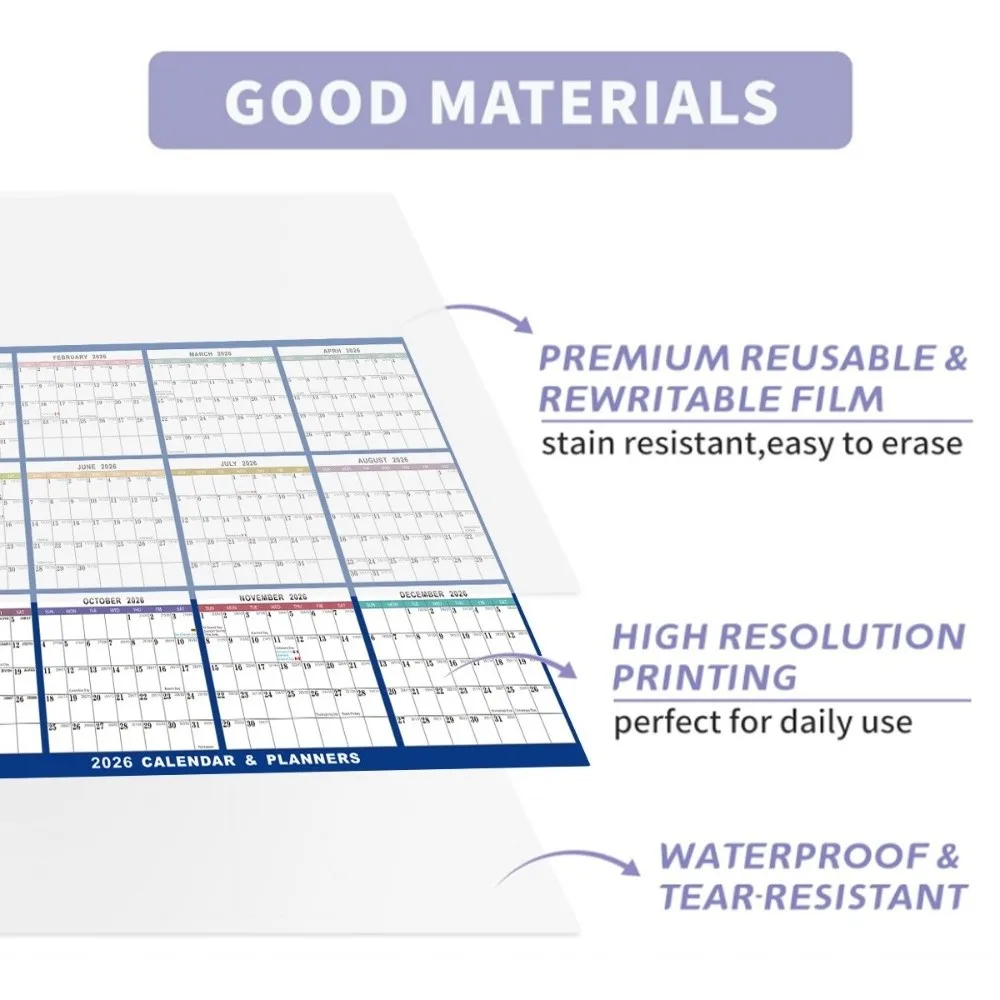 

Портативный двусторонний настенный календарь, подвесной с наклейками, ручками, ламинированный настенный планировщик, 35x23 дюймов, стираемый календарь, легкое планирование
