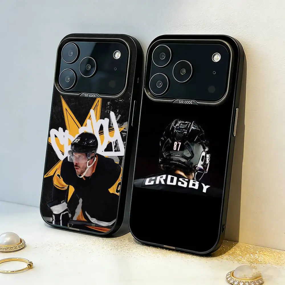 

H-Hockey Player S-Sidney Crosby Phone Case For iPhone17 16 15 14 13 12 Pro Max Grey Black Matte Laser Metallic Aurora Funda