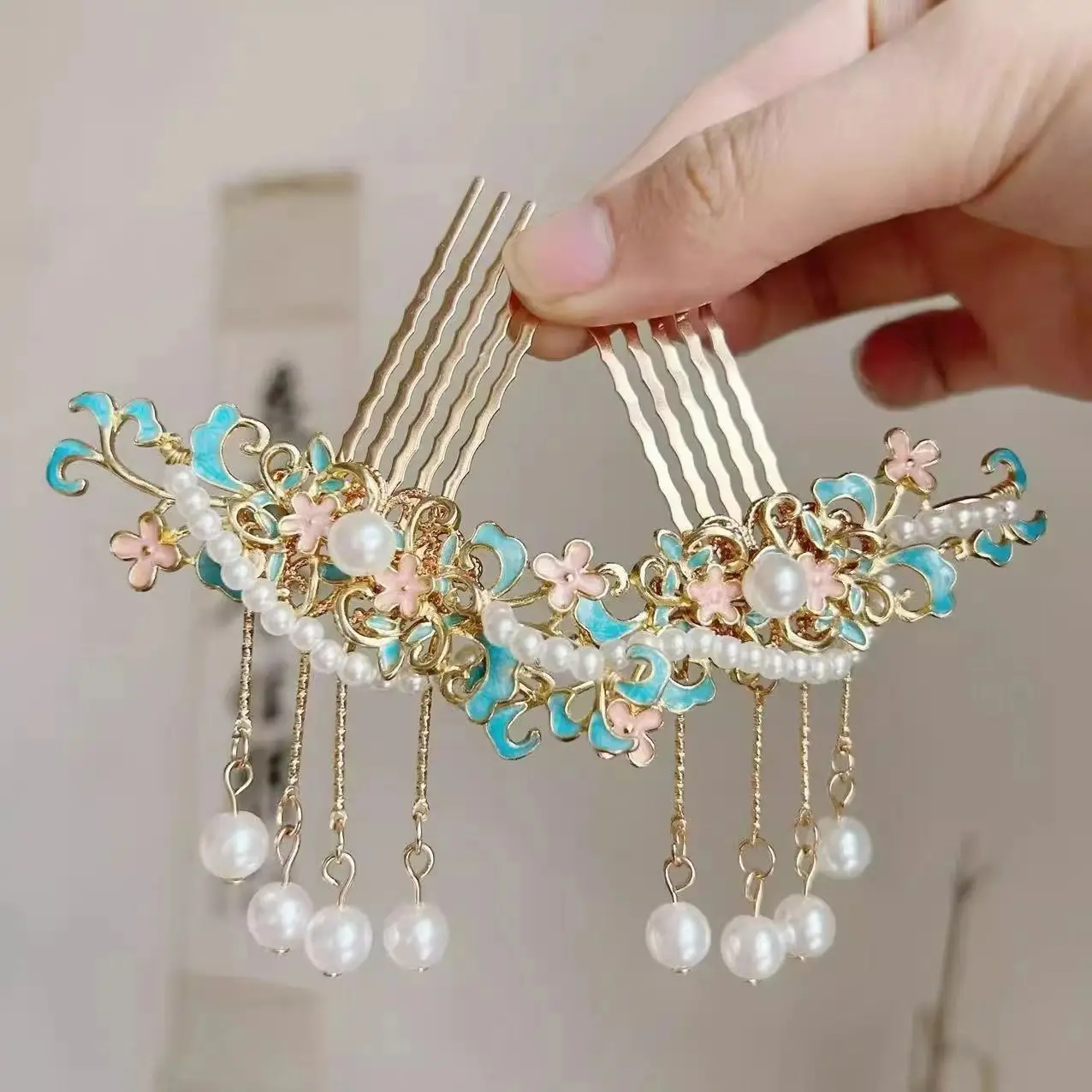 Sisir Rambut Gaya Cina dengan Mutiara dan Rumbai, Jepit Rambut Updo, Jepit Rambut Samping, Jepit Rambut Belakang, Jepit Rambut Hanfu, Aksesori Rambut