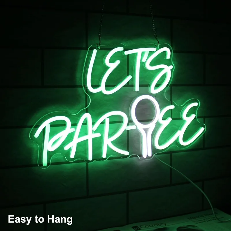 XM Let's Par Tee Neon Signs LED Dimmable Wall Signs Neon Signs Are Suitable for Golf Club Bedroom Men's Cave Party Decorations