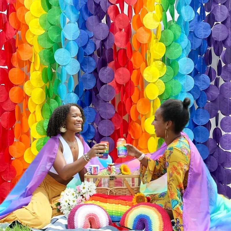 Rainbow Party Decorations Big Polka Dot Tissue Paper Backdrop Streamer Circle Hanging Garland for Fiesta Carnival Party Supplies
