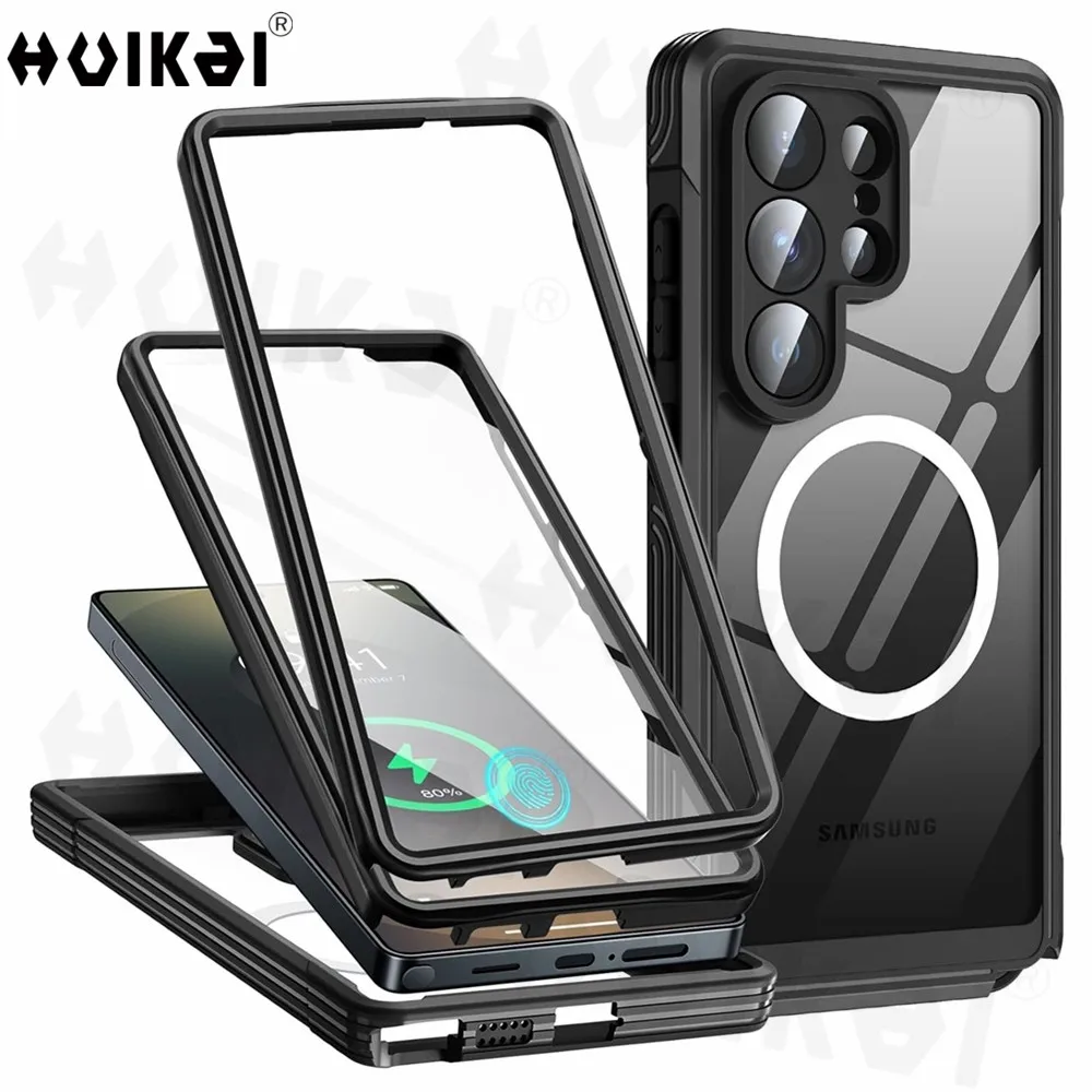 Magnetische Hülle für Samsung Galaxy S26 Ultra S26 Plus S26, robustes Gehäuse in Militärqualität, Displayschutzfolie, MagSafe, transparente Hülle