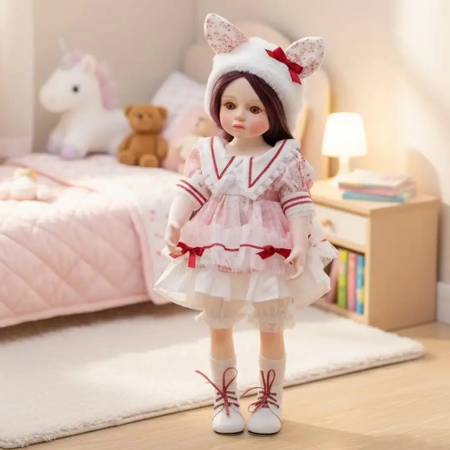 

Кукла BJD Cloveray: Милая кукла-реборн в стиле JK, 18 дюймов, с милой шапочкой с кроличьими ушками, реалистичное тело из мягкого винила и силикона, подарок