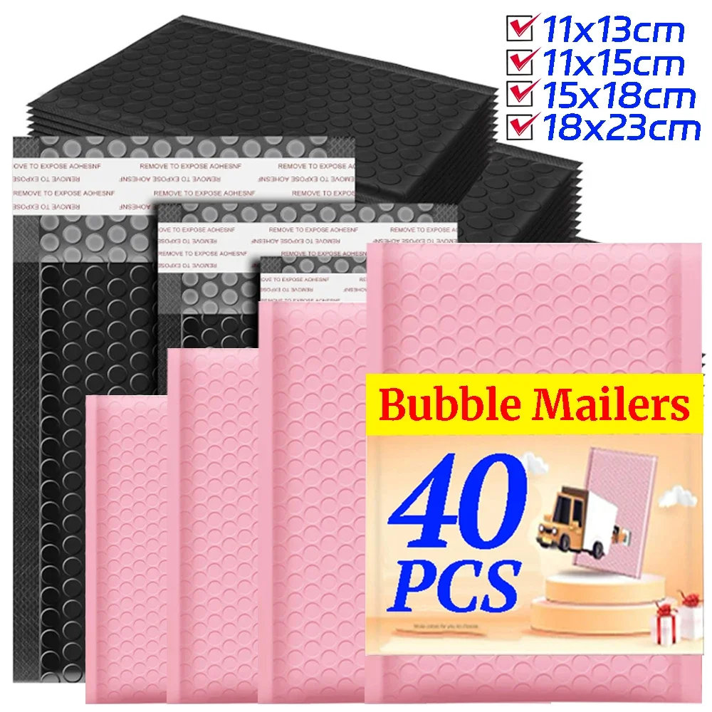 Pink/Black Bubble Envelopes Bags Self Seal Adhesive Padded Bubble Mailers Shockproof Envelopes Mailing Waterproof Bags 10-40Pack