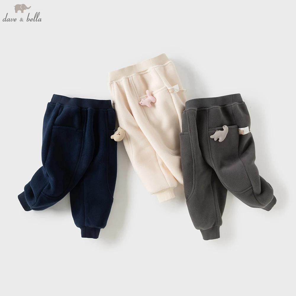Dave Bella Children Autumn Winter Polar Fleece Thicken Pants Girl Elastic Waist Casual Sports Jogger Warn Trousers DB4254118
