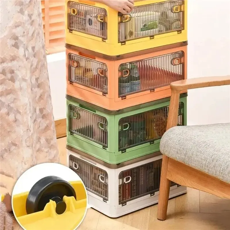 صندوق تخزين قابل للطي موديل 2025 مع عجلات سعة كبيرة وشفاف وقابل للتكديس ومقاوم للماء منظمة منزلية C