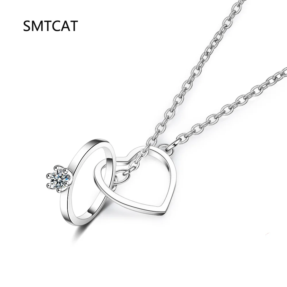 925 Sterling Silver Korean Micro-Set Zircon Heart Pendant Necklace for Women Simple Light Luxury Jewelry Choker Colar de Prata