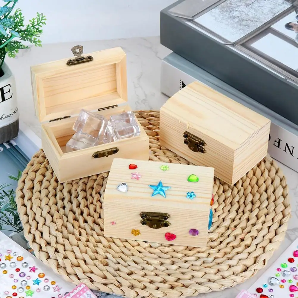 Hobbyists Wooden Box Diy Pine Wood Treasure Chest with Locking Clasp Unfinished Wooden Box for Jewelry Storage Art for Family