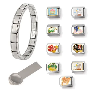 Enlaces italianos Encantadores de acero inoxidable Mujeres Mujeres Esmalte Coconut Coconal Paisaje de vacaciones Fabón Elefante Fit 9 mm haciendo joyas 10 mejores joyas de rana de ventas - №5