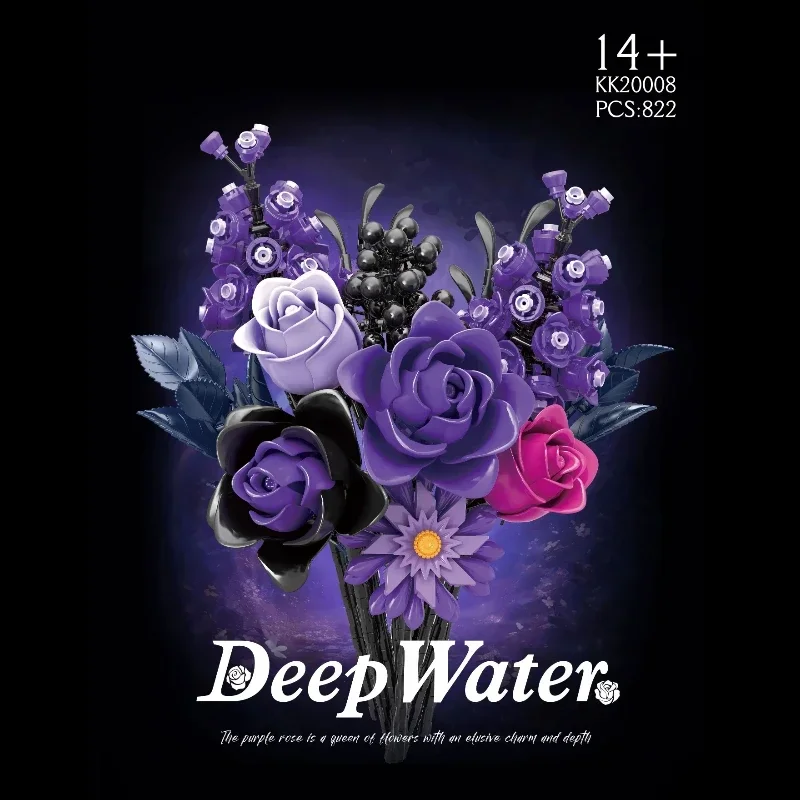 Blocs de construction gothiques à fleurs de roses violettes, 822 pièces, jouets, modèle botanique artificiel, briques, décoration de maison, cadeau de noël pour enfants et adultes