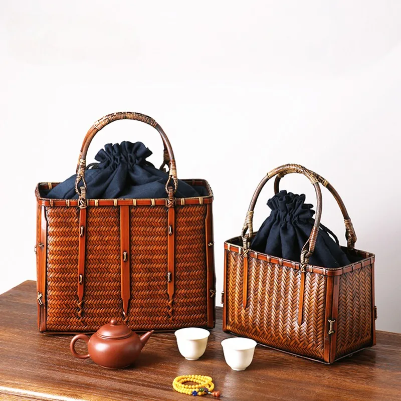 

Bamboo Bag Tea Set Storage Bag Bamboo Woven Bag Tea Bag Handbag Vintage Japanese Export Hanfu Bag