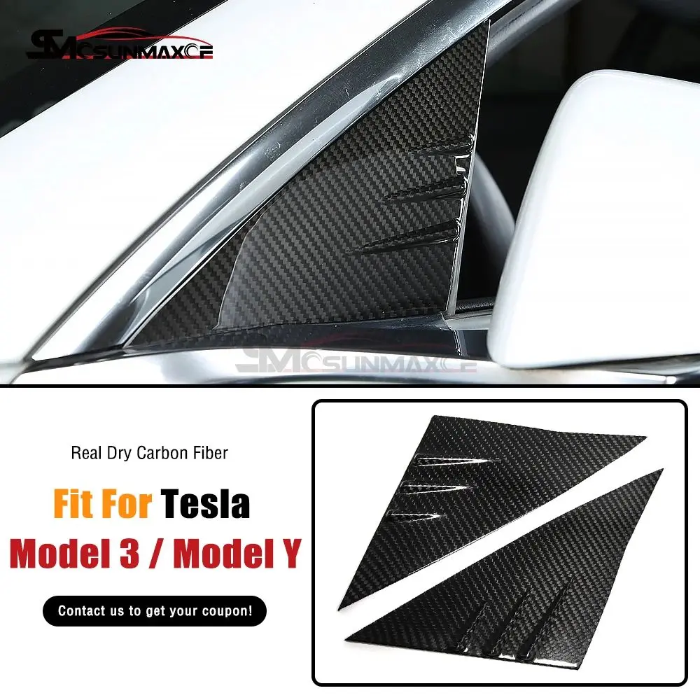 

Real Carbon Fiber A-pillar Window Panel Cover Exterior Decoration Car Accessories For 2024 Tesla Model Y Model 3 Highland