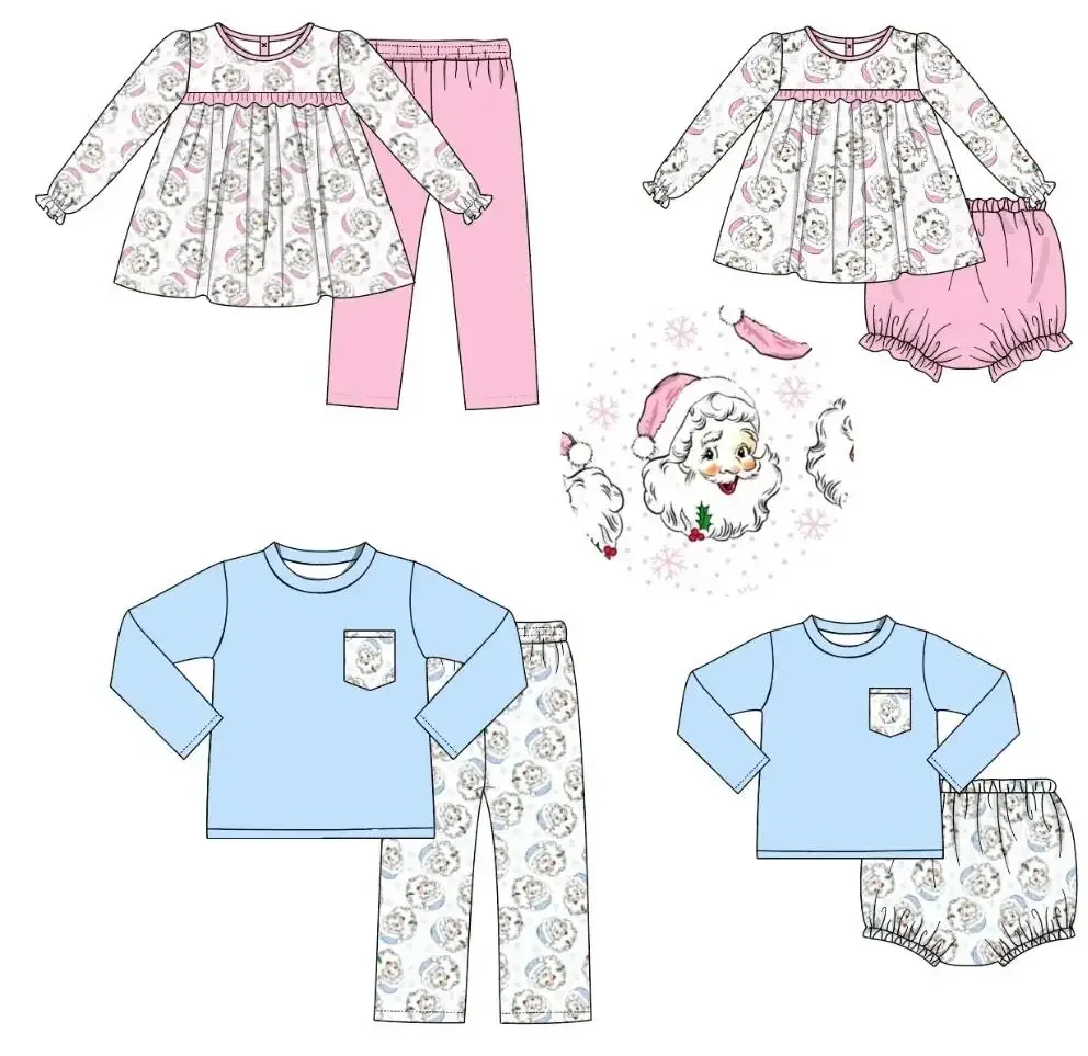 Christmas boutique children's set long-sleeved lace Santa printed trousers girls boys printed trousers set baby romper