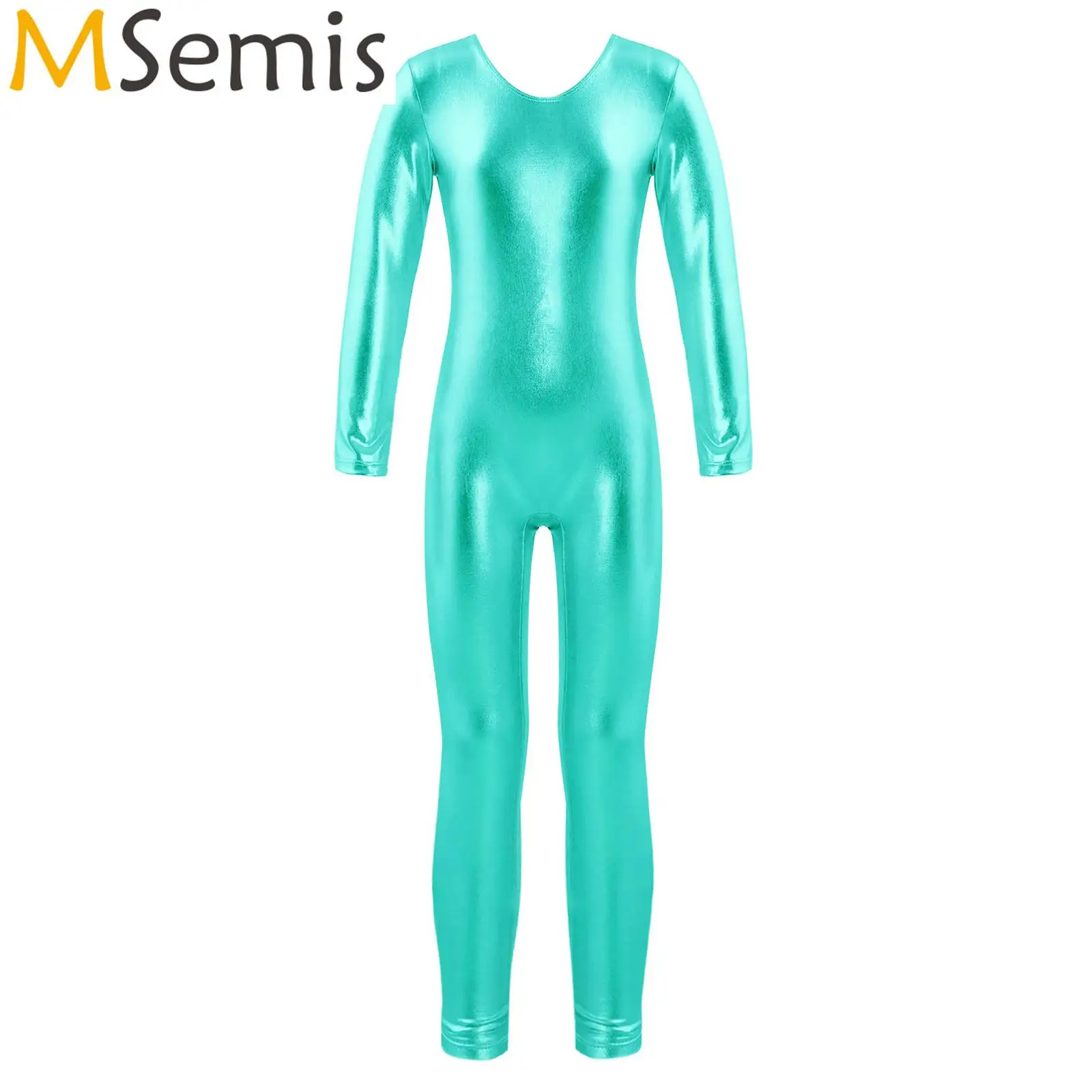 Kids Girls Gymnastics Unitard Jumpsuit Artistic Figure Skating Ballet Costume Sparkling Invisible Zipper Back Full Bodysuit