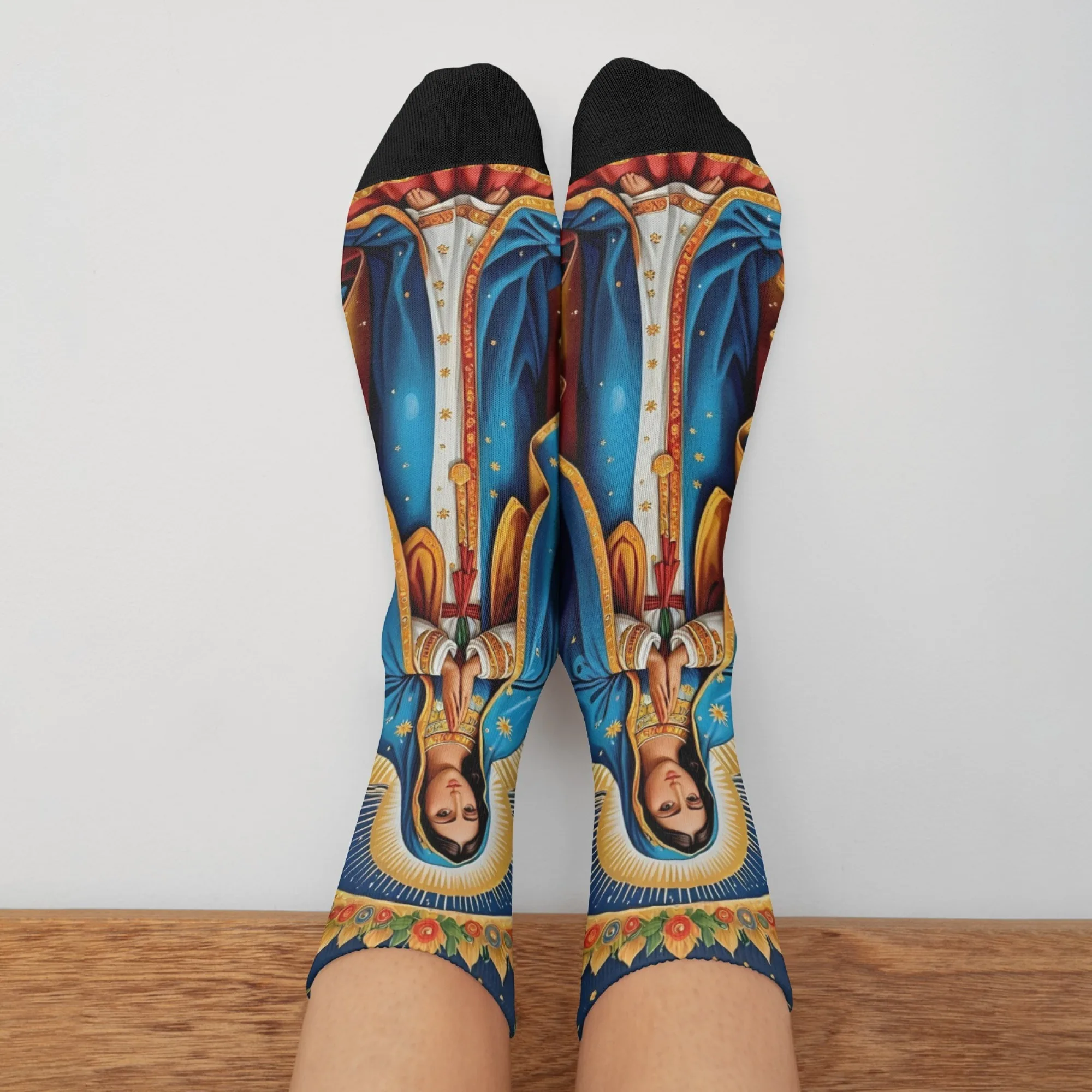 

Мужские носки Богоматери Гваделупской, мексиканская религиозная одежда, спортивные носки с традиционным рисунком значка для подарка на праздник