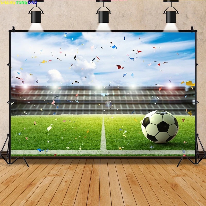 Stadium Trophy Soccer Photography Background Final Match Pitch Ball Goalpost Free Kick Football Birthday Party Backdrops FO-91