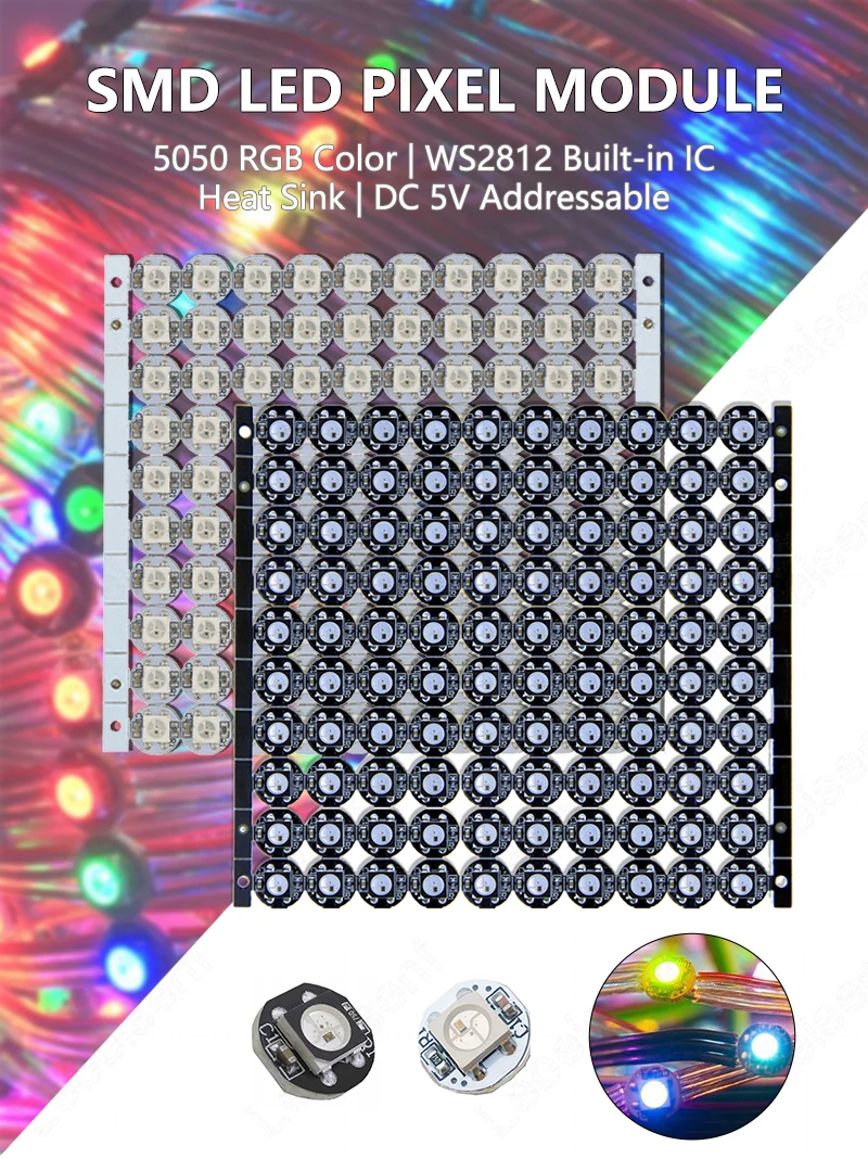 Durchmesser 10 mm Vollfarb-LED-Leuchtenplatine DC 5 V individuell adressierbar WS2812B RGB IC 5050 SMD Pixellampen Perlen 2812B WS2812 2812 – Detail 2