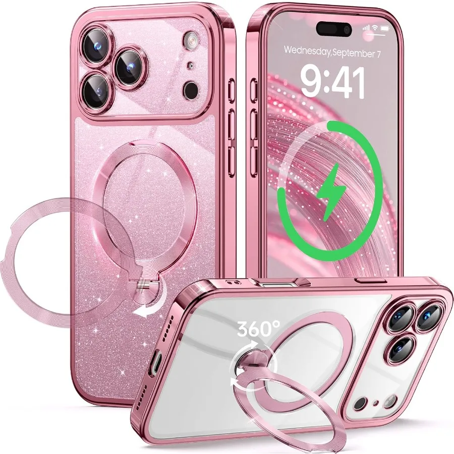 

360 Spin CD Stand Design for iPhone 17 Pro Max Case with Magsafe Ring Compatibility Non-Yellowing Material Customizable DIY Gli