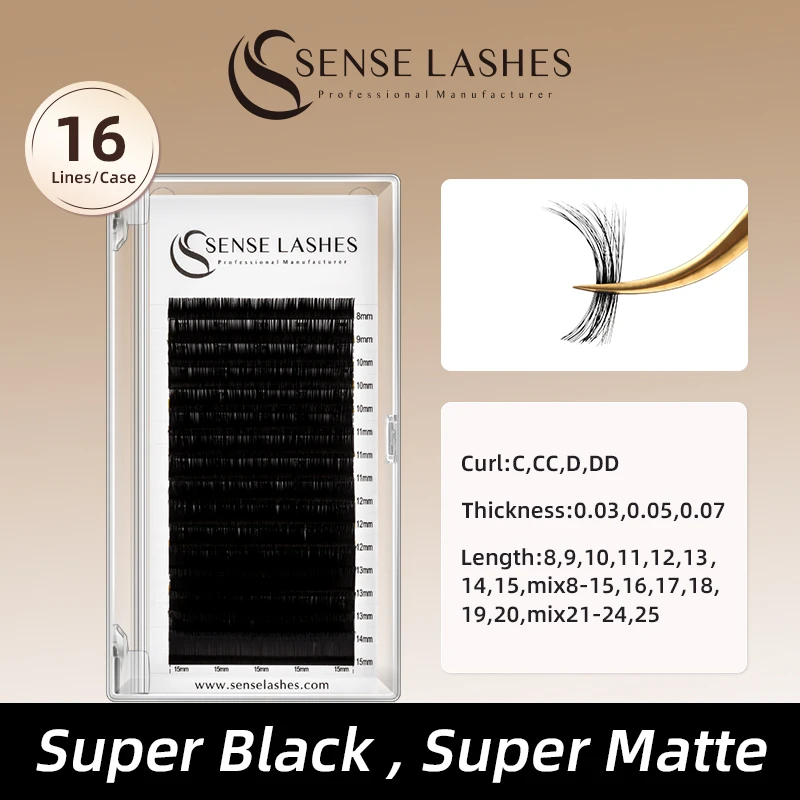 

SENSE LASHES 16 Rows Premium Classic Eyelashes Extension Individual Lashes Matte Black Cilia False Eyelash Supplies Wholesale