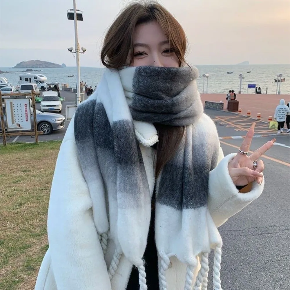 

New Warm Scarf Mohair Windproof Long Tassel Scarves Coldproof Soft Scarves Bib Autumn and Winter