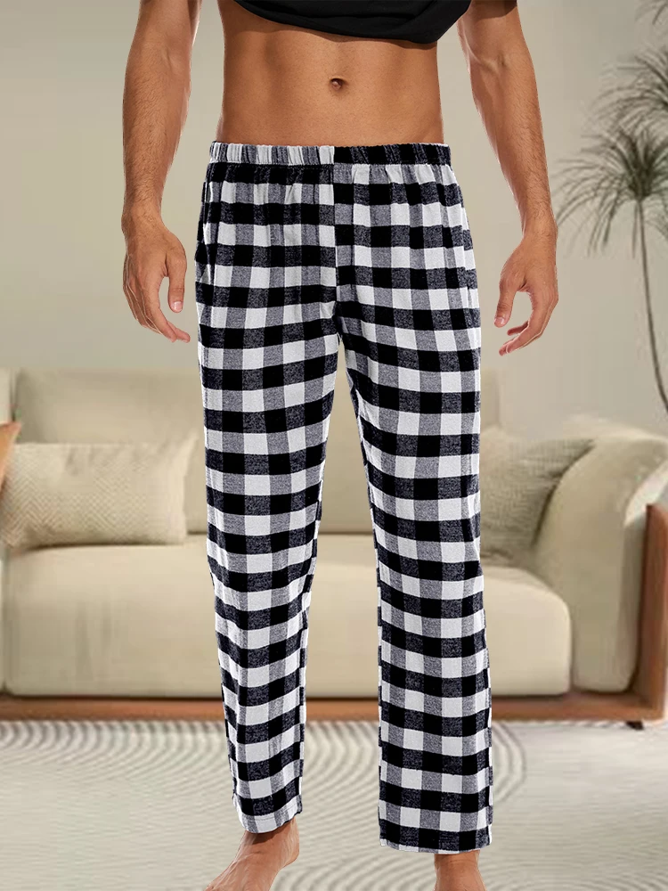 Men\'s Home Pajamas Plaid Pants Set Casual Pants Men\'s Homewear Casual Tops Loose Pajamas