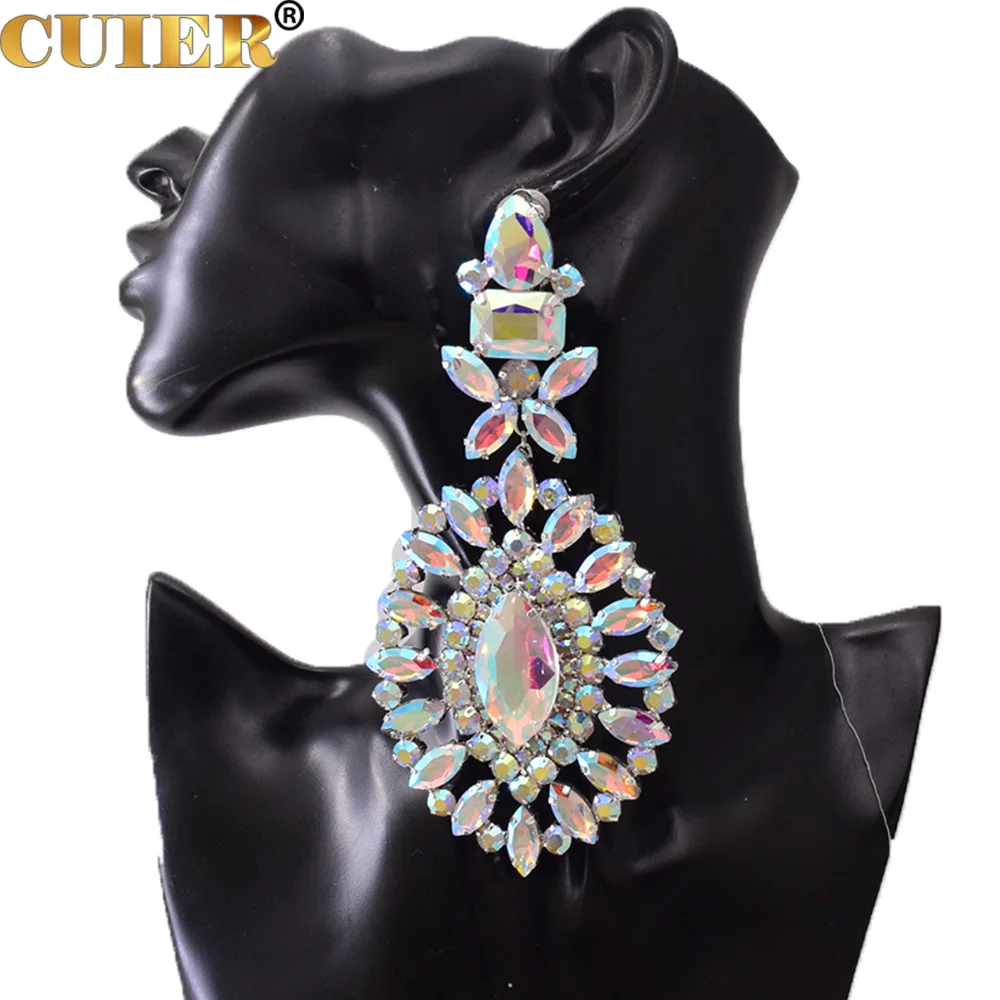 CUIER 13.8CM Clip on Earrings Jewelry Accessories for Drag Queen Women Huge Size Dangle Earring Man