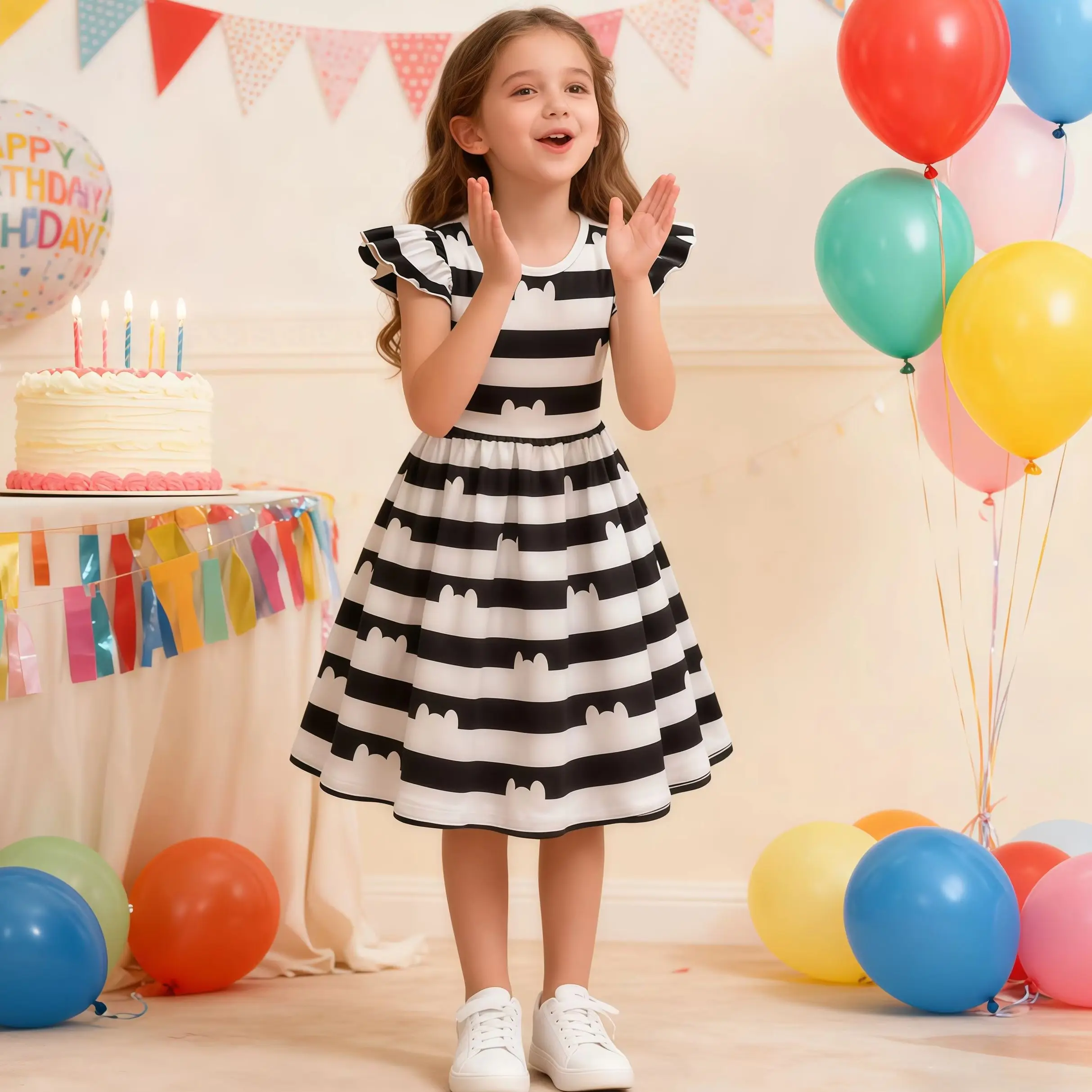 

Toddler Kids Kawaii Casual Costume Girls Flying Sleeve Cat Princess Dress For Children Halloween Birthday Party Carnival Outfits