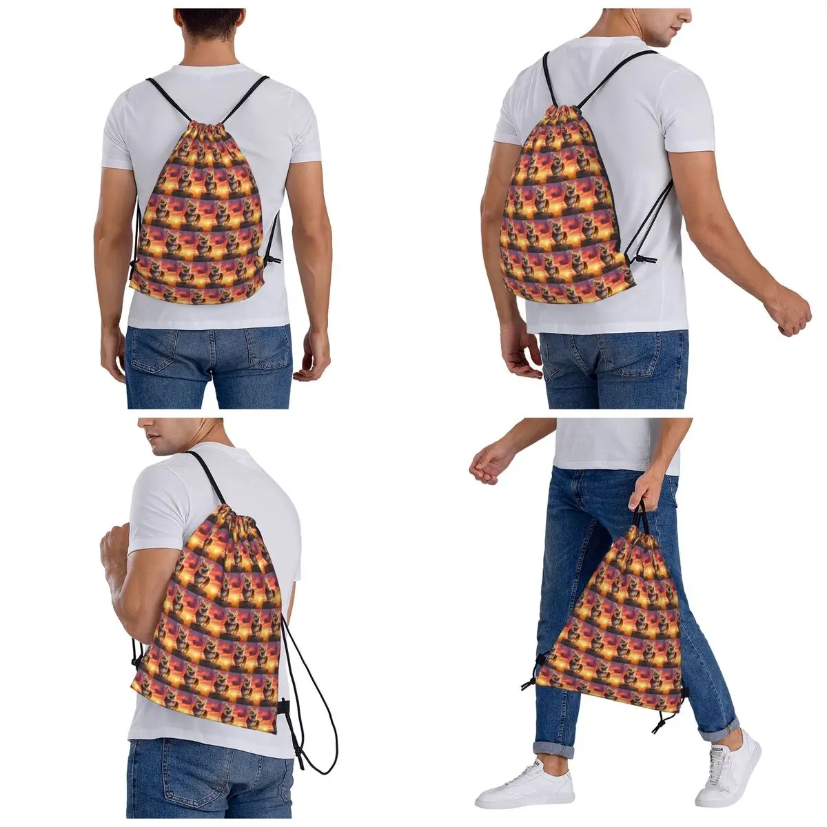 Pembroke Welsh Corgi Sunset Design Backpacks Casual Drawstring Bags Sundries Bag Book Bags for Travel Students