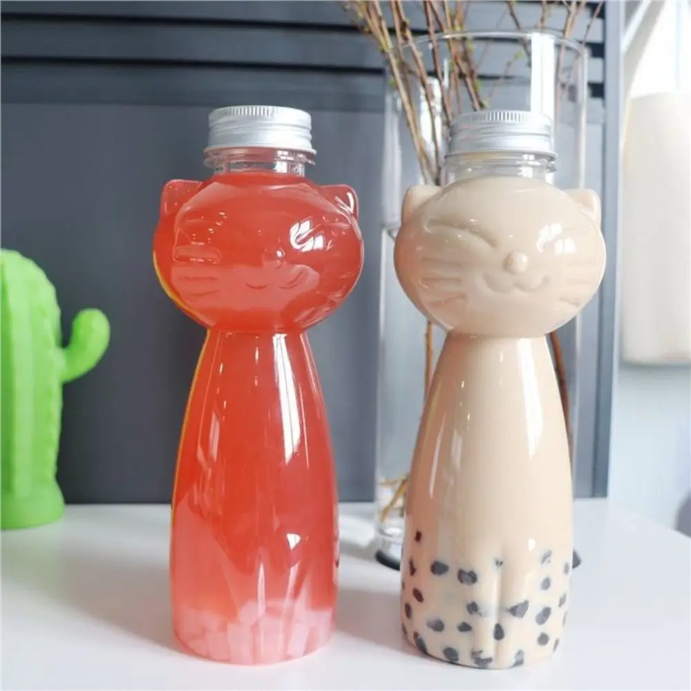 Transparent Cat Water Bottles Cute Cat Shape Portable Juice Bottle Plastic Adorable Cat Shaped Juicing Bottle Students