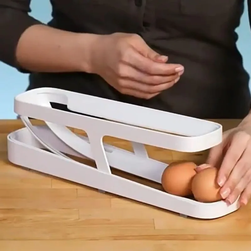 Multi-Layer Rolling Egg Storage Rack for Fridge and Kitchen Organizer with Food-Grade Egg Tray for Egg Storage and Dispensing