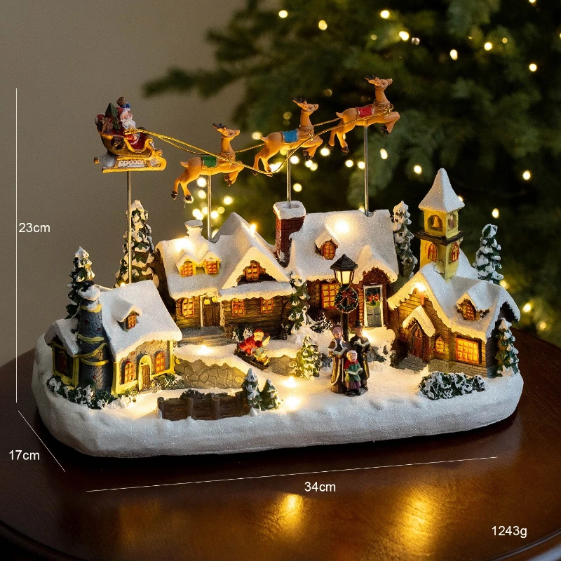 Cross-border spot new luminous Christmas music house flying deer Christmas decorations holiday crafts