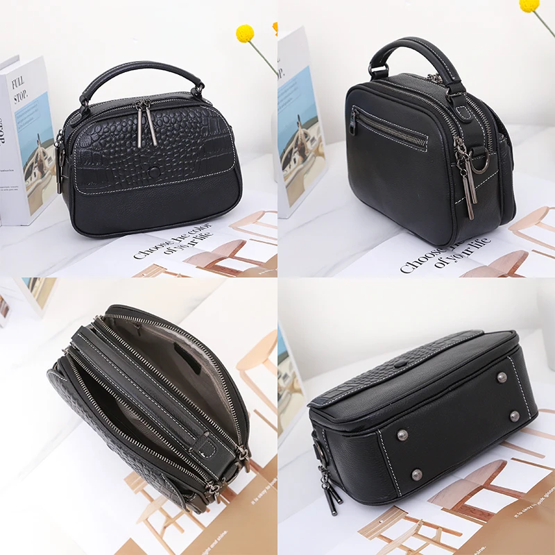 Genuine Leather Women's Bags 2023 New Cowhide Pack Crocodile Pattern Handbag Fashion Versatile Single Shoulder Crossbody Bag