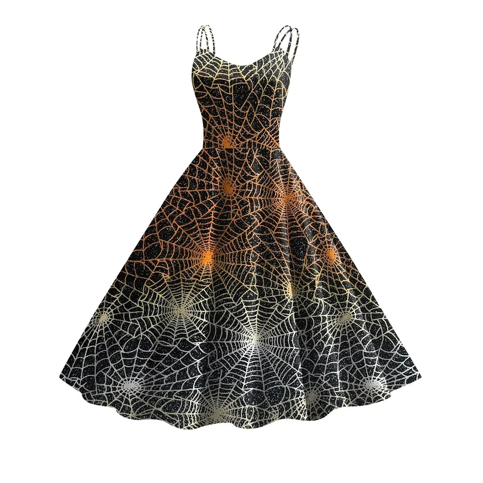 

Vintage Dresses For Women Halloween Costume Bloody Printed Suspender Tunic Dress 1950s Evening Party Swing Dresses Vestidos