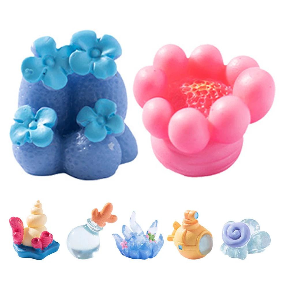 7 Pcs Resin Coral Conch Drift Bottle Decorations for Fish Tank Mini Marine Figures Ocean Themed Aquarium Statues Home