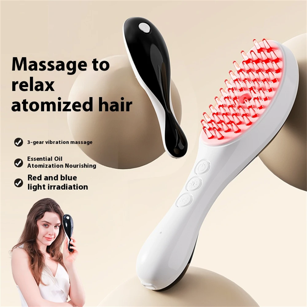 10000RPM Atomized Hair Care Liquid Comb Red Blue Light Scalp Massager 3-Speed Vibration 180mAh Type-C Electric Head Brush