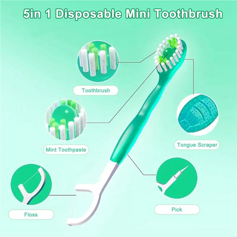Beauty 5 In 1 Toothbrush & Floss, 78Pcs Mini Toothbrushes With Toothpaste, 5-In-1 Convenient Mini Disposable Toothbrush