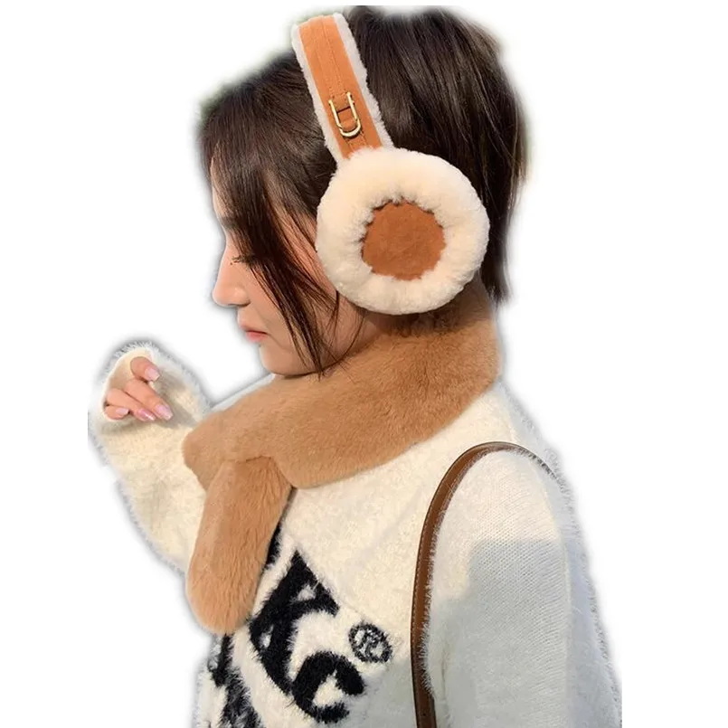 New Luxury Ladies Real Shearling Fur Earmuffs Winter Women Fluffy Thick Warm Girl\'s Earlap Large