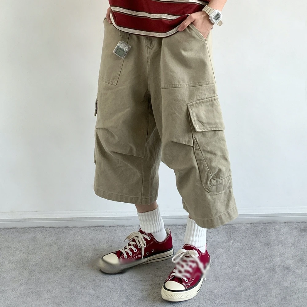 American Streetwear Cargo Pants Men Women Summer 7 Inch Inseam Cotton Multi Pocket Wide Leg Loose Fit Premium Quality Trendy