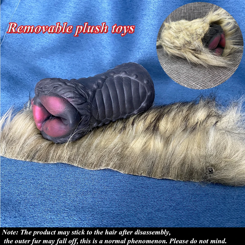 GEEBA Male Dual Hole Masturbation Cup With Animal Fur Soft Silicone Pocket Pussy Stroker Realistic Vagina Plush Sex Toy For Man