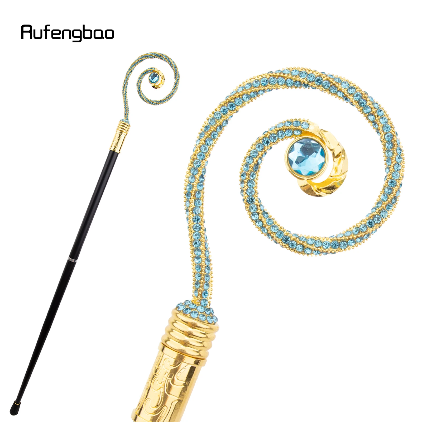 Goldener blauer Kleiderbügel, blauer Diamant, modischer Stick, dekorativer Cane, eleganter modischer Cane, Cosplay-Legierung, Crosier, Vintage-Stick, 90 cm