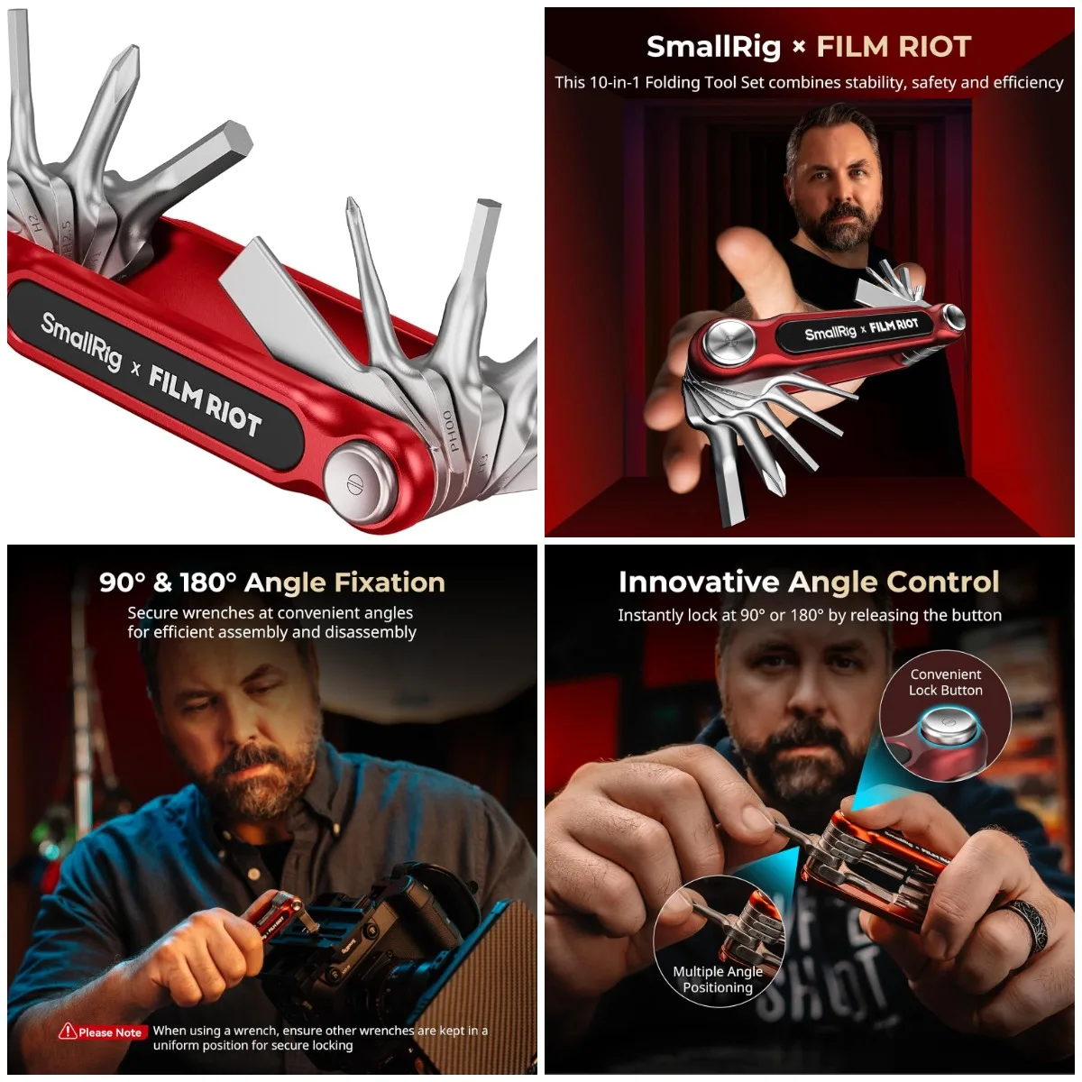 

x FILM RIOT 10-in-1 Folding Tool Set, Screwdrivers & Hex Wrenches, Portable Red Design