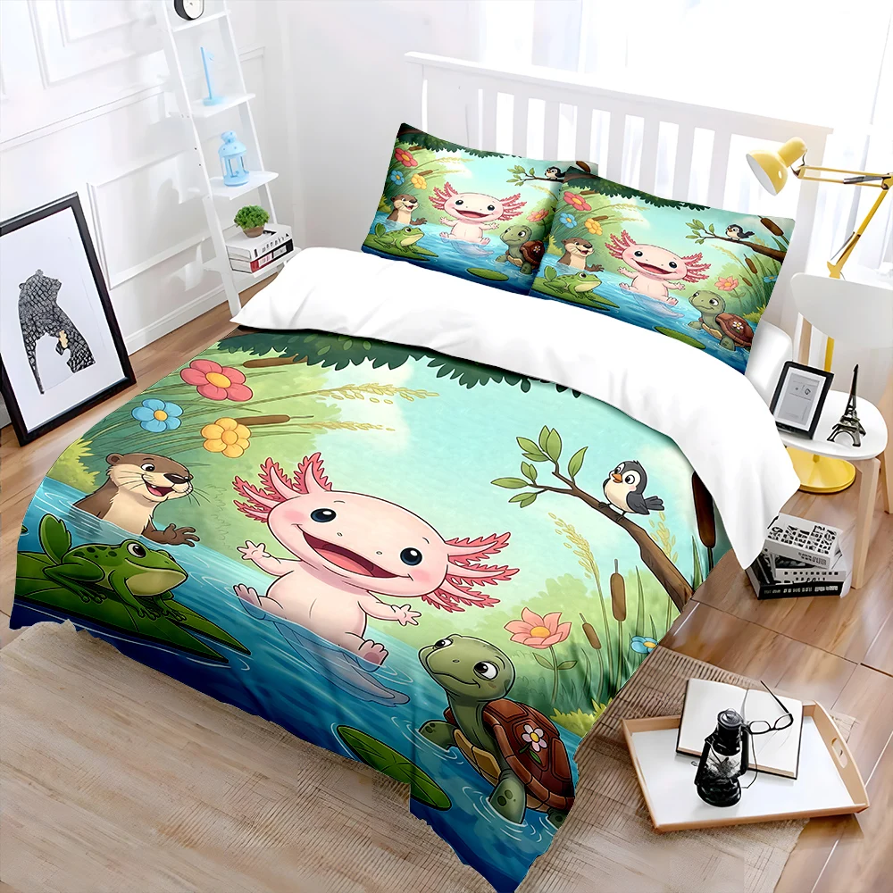 Salamanders and their friends in the pond Bedding Set 1 Duvet Cover 2 Pillowcases for Adult and Children Luxury Gift Full Size