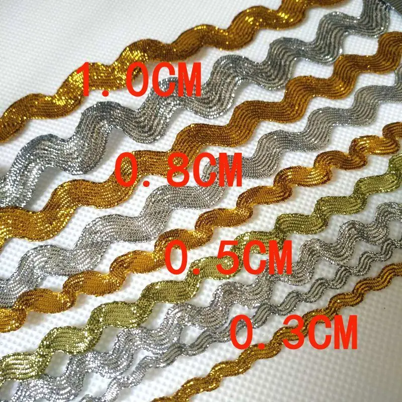 5Yards 3mm 5mm 8mm Gold Silver Curve Wavy Lace Trim Ribbon For Handmade DIY Sewing Craft Wedding Costume Hat Pillow Decorations