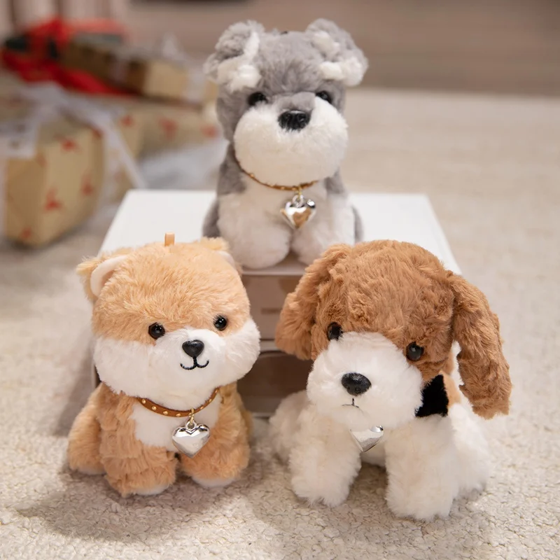 Colgante de Peluche de Perro Simulado (Schnauzer, Beagle, Shiba Inu), Muñeco de Cachorro Adorable, Colgante para Mochila y Llavero, Mini Juguete de Peluche