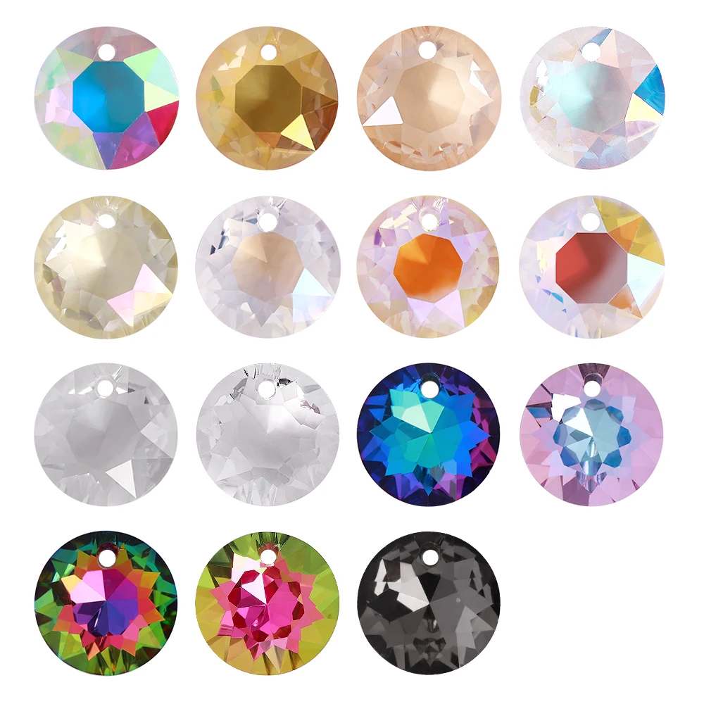10/40 шт. 12 мм круглый стеклянный кулон со стразами различных цветов с одним отверстием, высокое качество, кристалл для ожерелья, ювелирные аксессуары