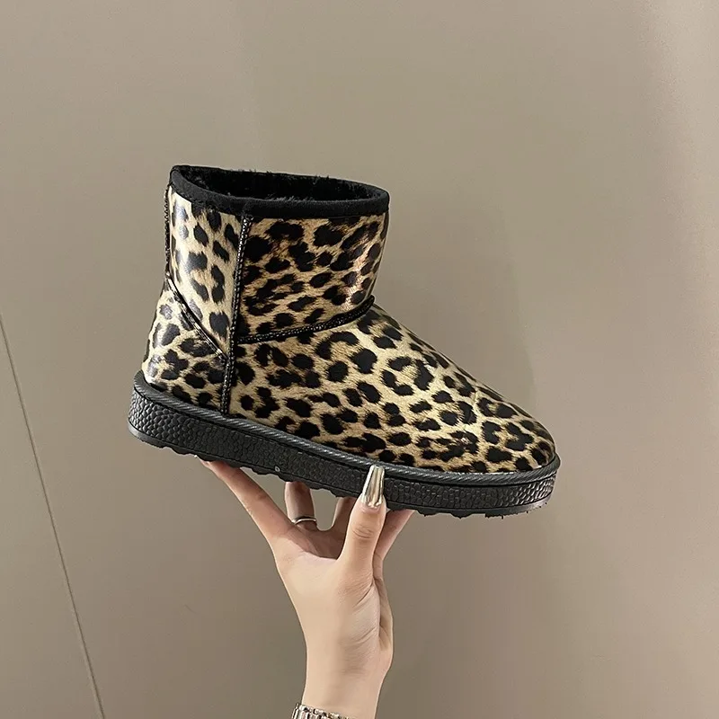 Women\'s Shoes 2023 High Quality Slip-on Women\'s Boots Fashion Leopard Print Daily Boots Women Hot Sale Round Toe Ankle Boots