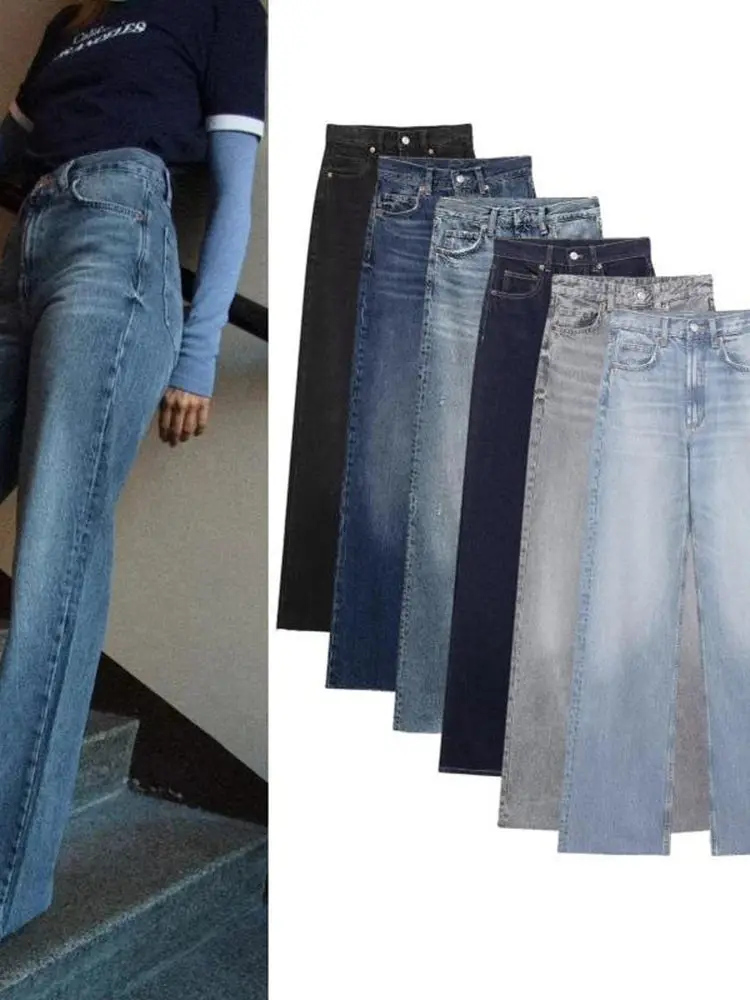 

High Waist Straight Leg Loose Women's Jeans Faionable Frayed Hem Casual Vintage Wa Wide Leg Pants All Seasons Denim Jeans