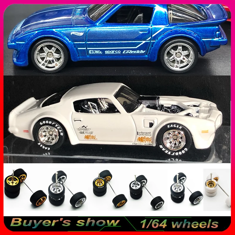 Colore metallico 1/64 ruote con pneumatici in gomma 1 Set(4 pezzi) parti modificate di base in plastica giocattolo per veicoli per Hotwheels Tomica